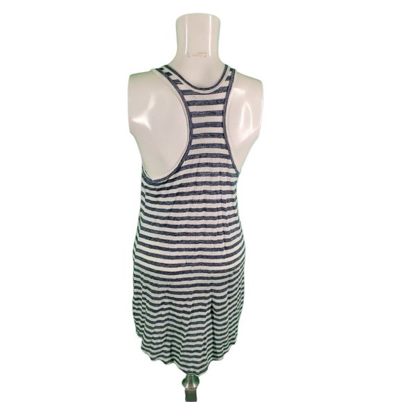 Aritzia Community Slub Linen Knit Racerback Mini Dress Blue Stripe Sz S - Picture 4 of 5